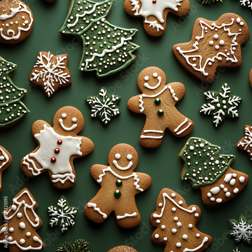 Festive Close-Up of Holiday Cookies with Decorative Frosting in Vibrant Colors Showcasing Cheerful Shapes for Seasonal Celebrations