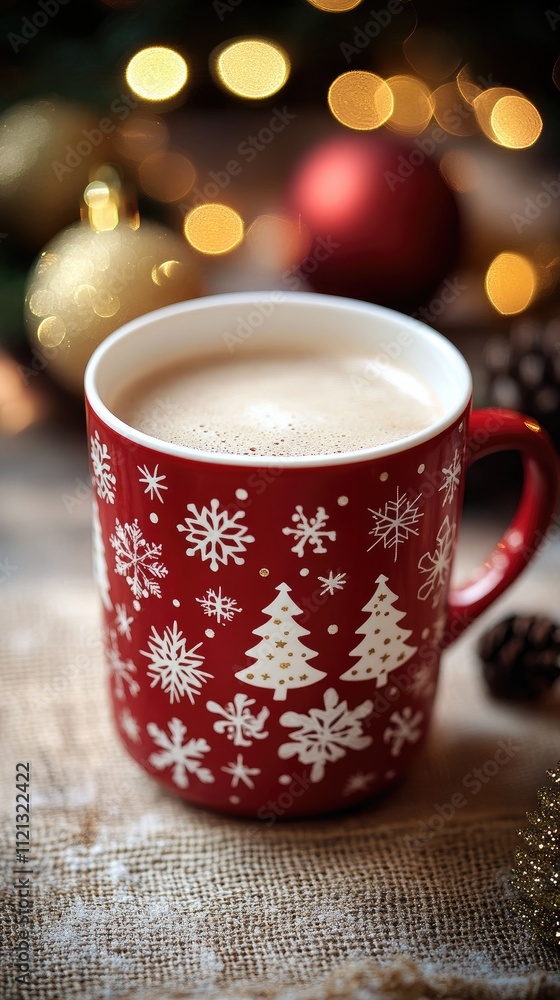 Christmas mug filled with hot chocolate warming up during christmas time Christmas mug filled with hot chocolate warming up during christmas time