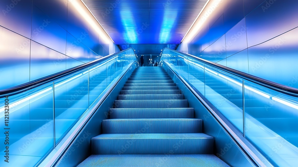 An escalator going up in a modern building. An escalator going up in a modern building.