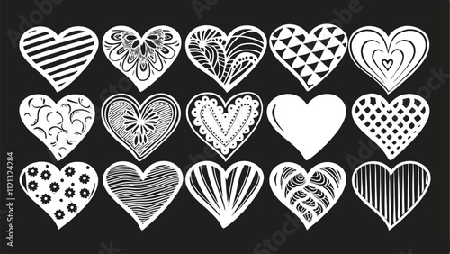 Black and White Hand-Drawn Heart Collection