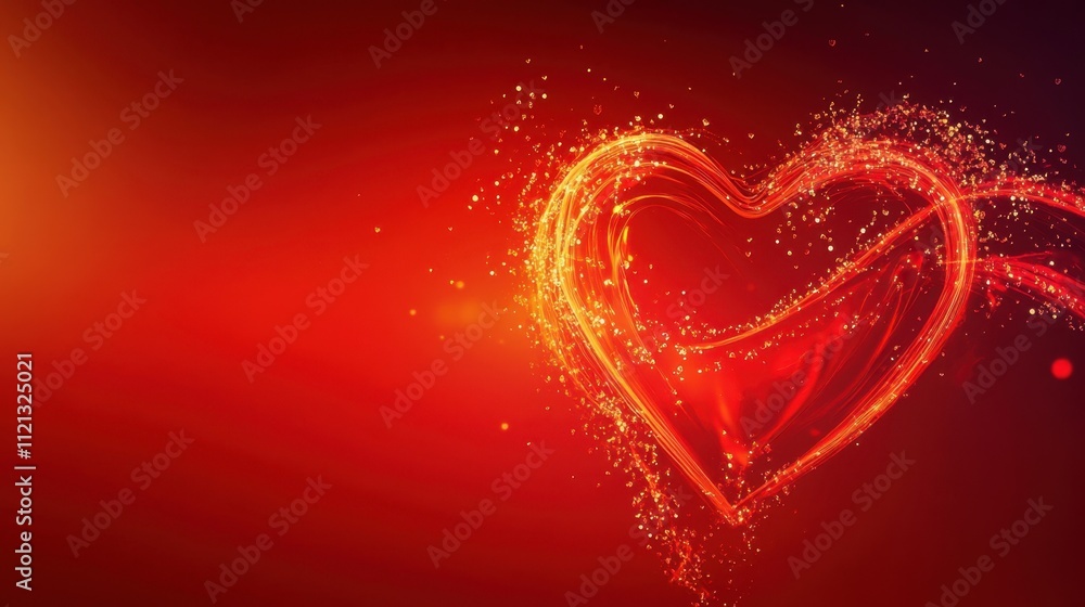 A heart-shaped pulse line glowing on a vibrant red background, ideal for conveying themes of care and affection A heart-shaped pulse line glowing on a vibrant red background, ideal for conveying themes of care and affection