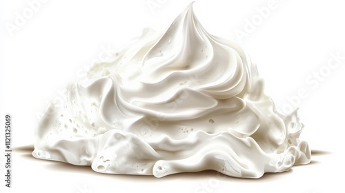 Whipped Cream Swirl Pile on White Background for Culinary Creations, Decorating Desserts, and Enhancing Beverages in a Delicious and Appealing Style