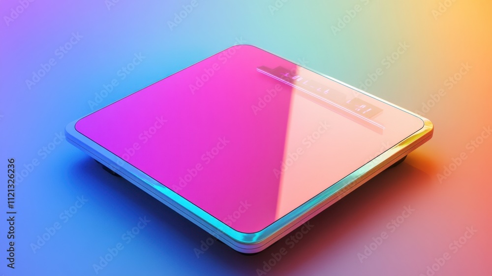 A modern digital scale with clean lines on a vibrant surface, representing health, fitness, and minimalistic design A modern digital scale with clean lines on a vibrant surface, representing health, fitness, and minimalistic design