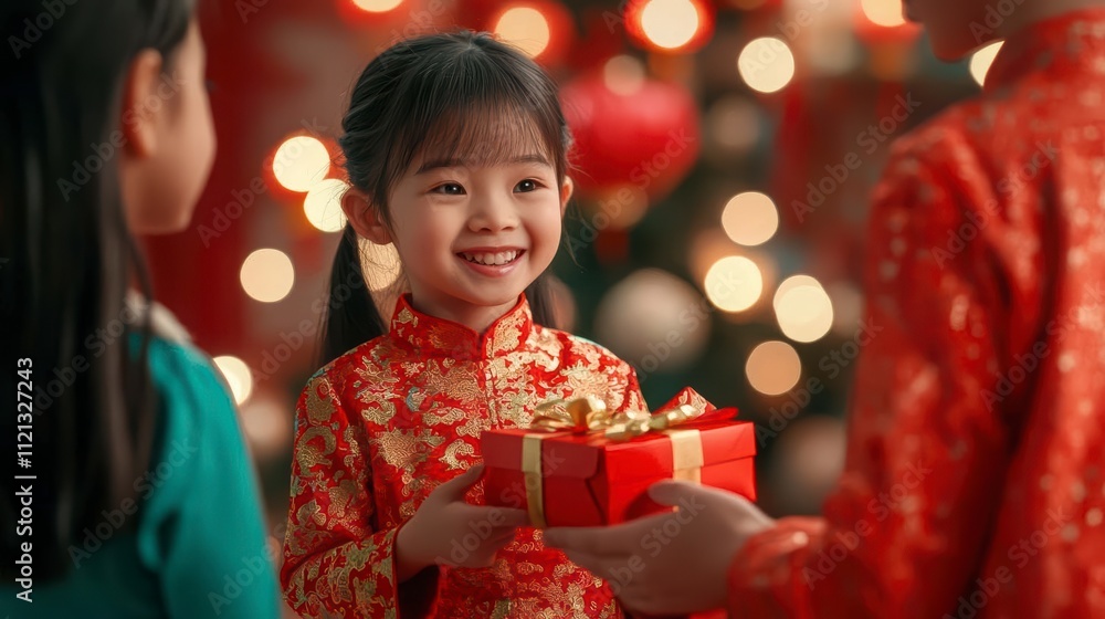 A girl is holding a red box and smiling A girl is holding a red box and smiling