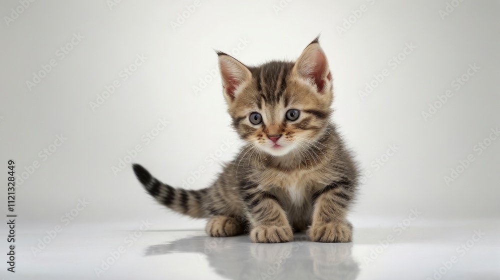 Cute tabby kitten playing on white background Cute tabby kitten playing on white background
