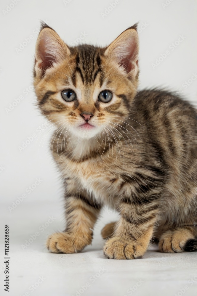 Cute tabby kitten playing on white background Cute tabby kitten playing on white background