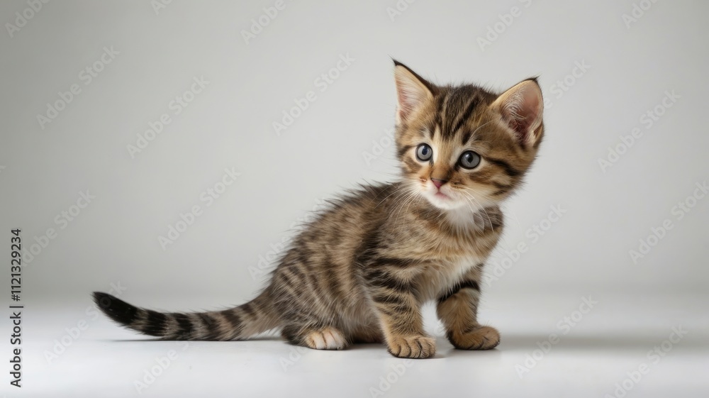 Obraz premium Cute tabby kitten playing on white background