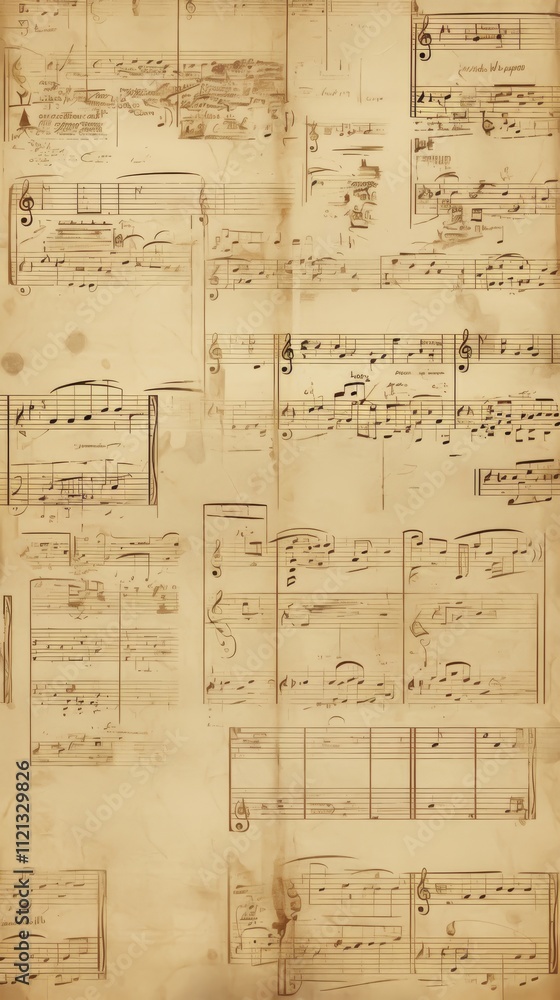 Fototapeta premium Sheet music of traditional carols, featuring an antique sepia finish, phone wallpaper