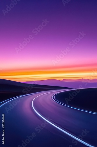 Winding road at vibrant sunset.