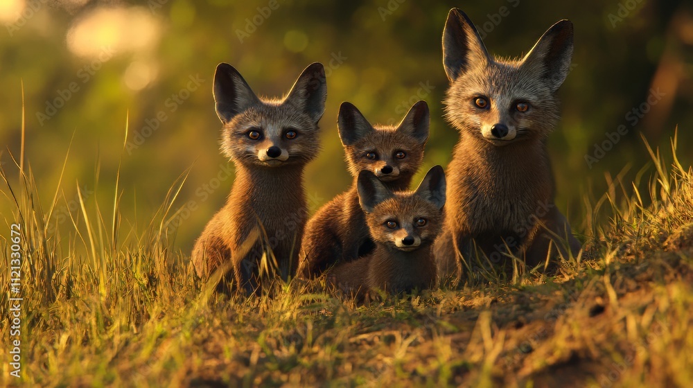 Bat eared fox family on the grassy savannahs of the masai mara, kenya. wildlife. Ultra realistic. Photorealistic hypermaximalist hyper realistic fine detail Bat eared fox family on the grassy savannahs of the masai mara, kenya. wildlife. Ultra realistic. Photorealistic hypermaximalist hyper realistic fine detail
