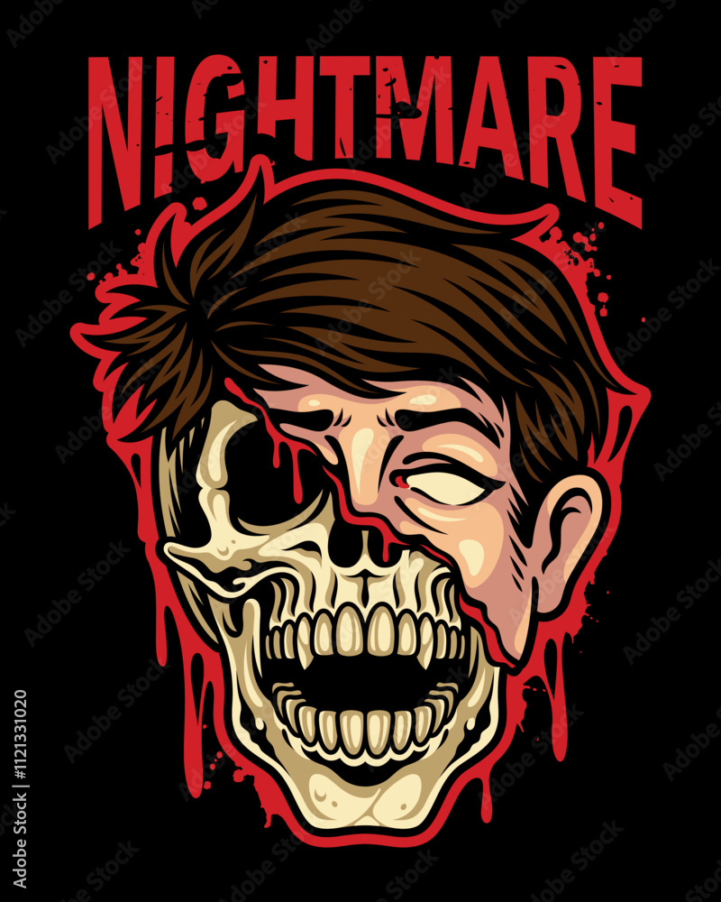 Fototapeta premium Vector illustration of a skull with a human face