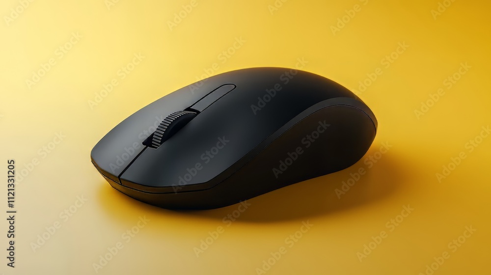 Black wireless mouse on yellow background. minimalist backgrounds. Ultra realistic. Photorealistic hypermaximalist advertising photography hyper realistic fine detail Black wireless mouse on yellow background. minimalist backgrounds. Ultra realistic. Photorealistic hypermaximalist advertising photography hyper realistic fine detail