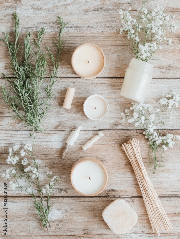 Candle Day Relaxation A Rustic Flat Lay of Candle-Making Supplies for Tranquil Home Decor, Perfect for Candle Day, Christmas, and Mothers Day Candle Day Relaxation A Rustic Flat Lay of Candle-Making Supplies for Tranquil Home Decor, Perfect for Candle Day, Christmas, and Mothers Day