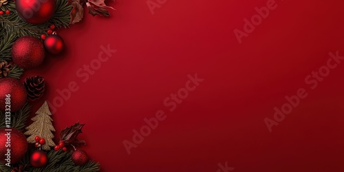 Wallpaper Mural Festive Overhead View of a Deep Red Christmas-Themed Setting with Ornaments, Pine, and Decorative Elements for Seasonal Celebrations Torontodigital.ca