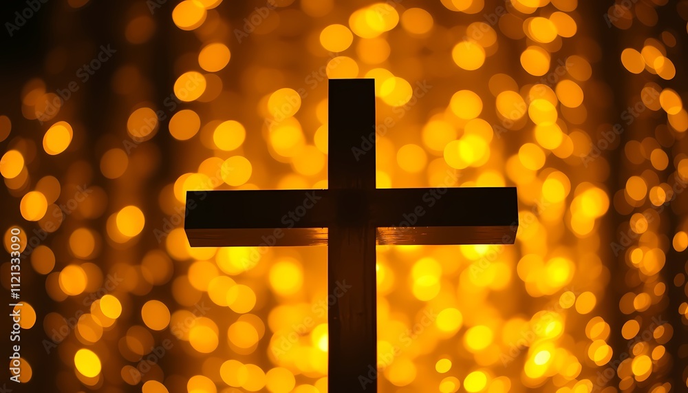 Christian cross against a warm, glowing background. Christian cross against a warm, glowing background.