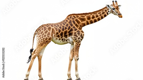 Giraffe long neck safari animal isolated on white background. wildlife. Ultra realistic. Photorealistic hypermaximalist hyper realistic fine detail