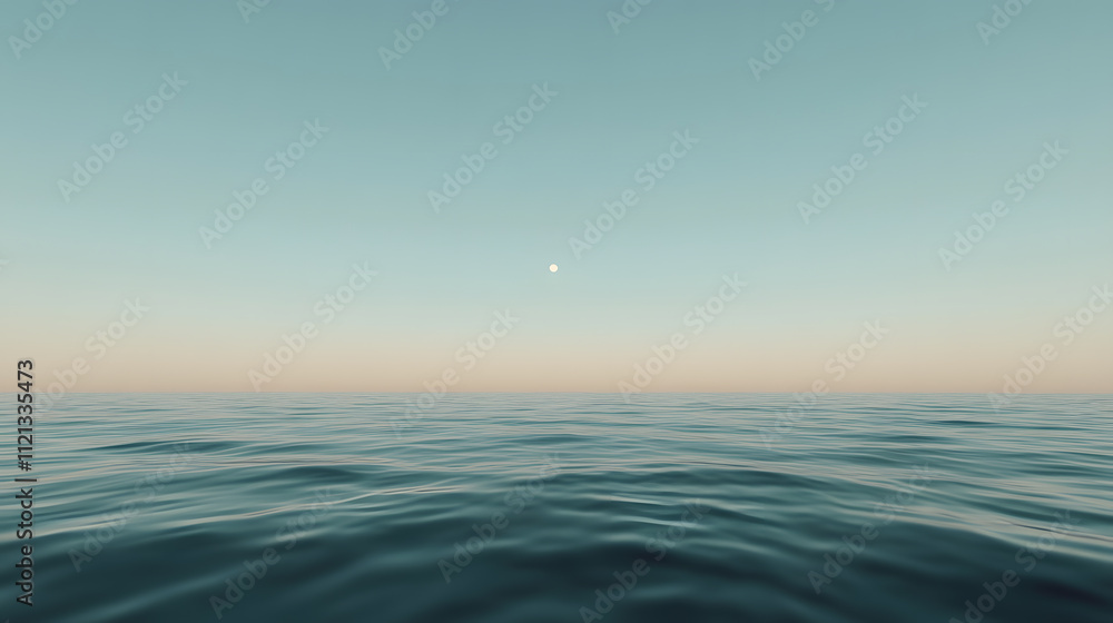Fototapeta premium Ocean Landscape with a Moon - Serene Night Scene Featuring a Full Moon Reflecting Over Calm Ocean Waters