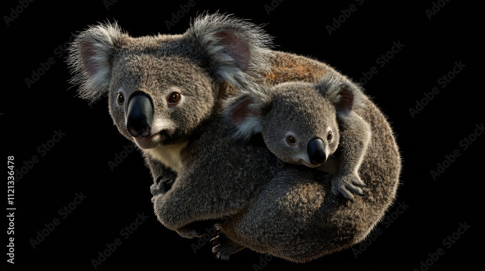 Mother koala with baby on her back. wildlife. Ultra realistic. Photorealistic hypermaximalist hyper realistic fine detail Mother koala with baby on her back. wildlife. Ultra realistic. Photorealistic hypermaximalist hyper realistic fine detail