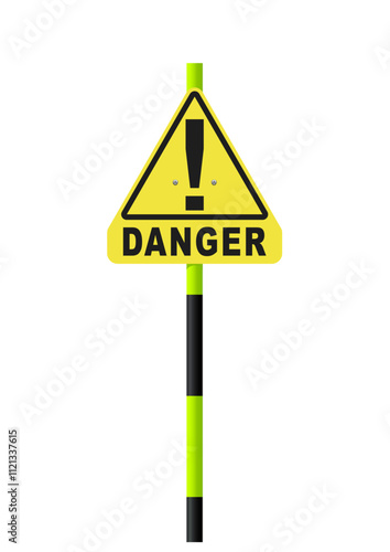 Vector illustration of the Danger exclamation mark sign for ski slopes on black and yellow bright pole