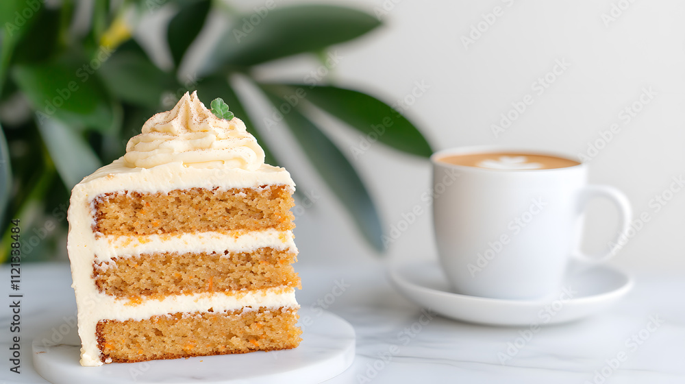 Slice of Carrot Cake with Cream Cheese Frosting Paired with Coffee - Perfect Dessert for a Cozy Indulgence Slice of Carrot Cake with Cream Cheese Frosting Paired with Coffee - Perfect Dessert for a Cozy Indulgence