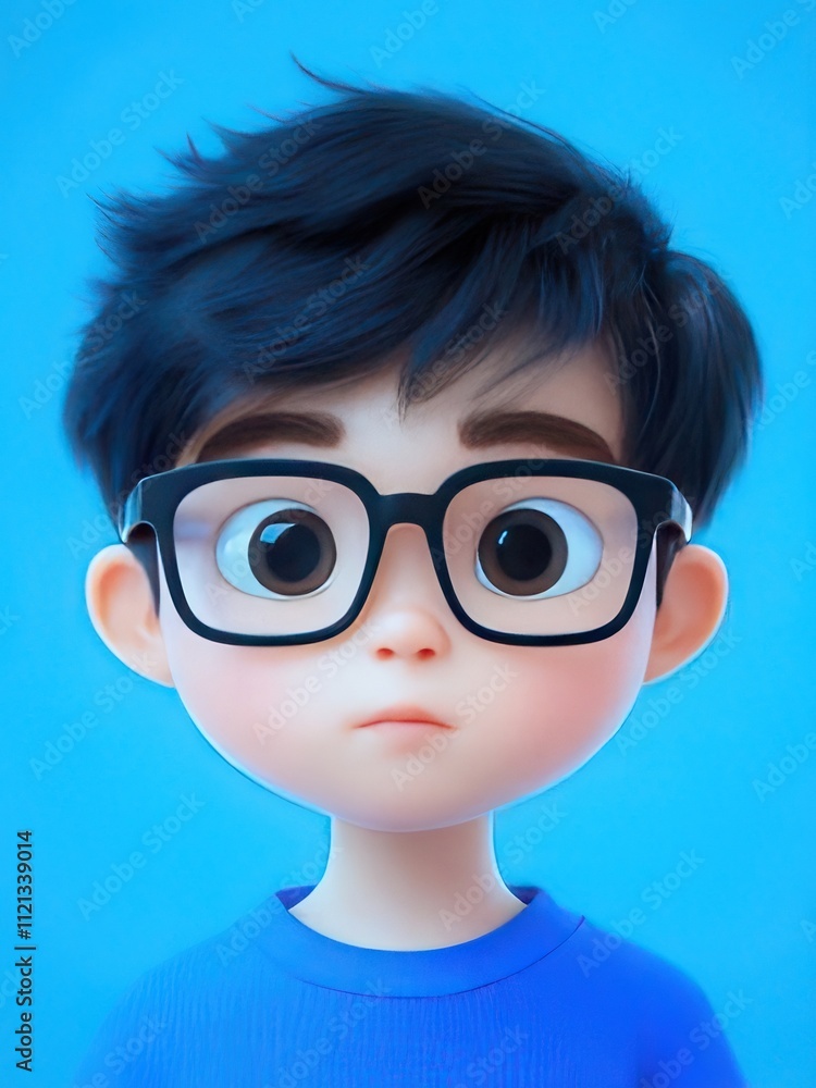 Cute cartoon boy with glasses, blue background. Cute cartoon boy with glasses, blue background.