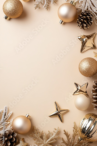 Warm and Cozy Winter Ambiance with Golden Christmas Decorations, Snowflakes, and Soft Lighting for a Festive Season