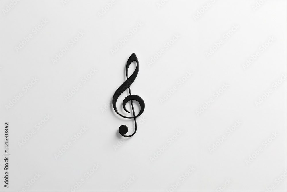 A beautiful treble clef is hanging gracefully on a white wall A beautiful treble clef is hanging gracefully on a white wall
