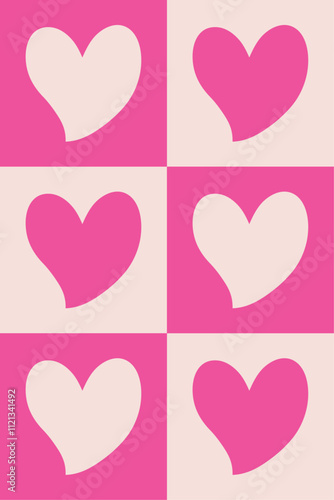 Banner con patrón con silueta de grupo de corazones en el interior de un cuadrado para tarjetas y felicitaciones de San Valentín