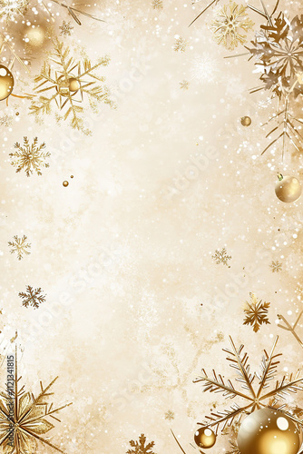 Warm and Cozy Winter Ambiance with Golden Christmas Decorations, Snowflakes, and Soft Lighting for a Festive Season