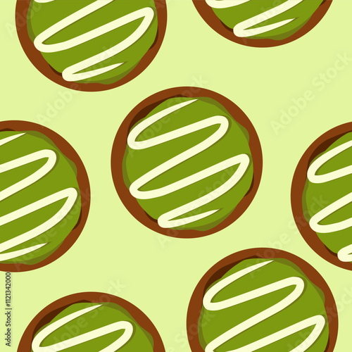 Bombolone seamless pattern with matcha toping. Pattern for food wrapping or bakery shop wallpaper