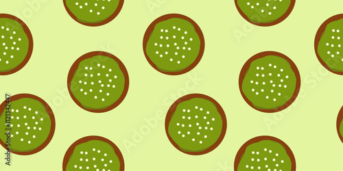 Bombolone seamless pattern with matcha toping. Pattern for food wrapping or bakery shop wallpaper