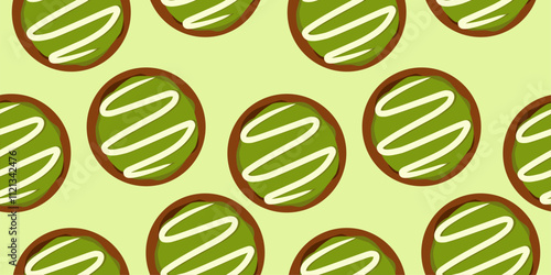 Bombolone seamless pattern with matcha toping. Pattern for food wrapping or bakery shop wallpaper