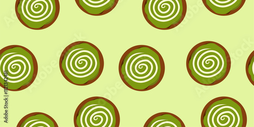 Bombolone seamless pattern with matcha toping. Pattern for food wrapping or bakery shop wallpaper