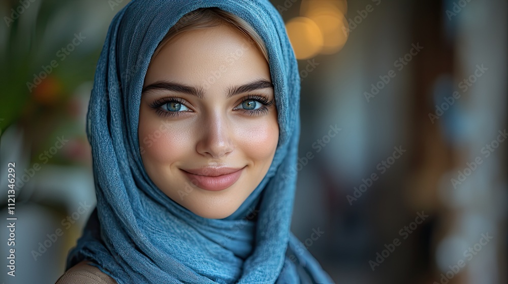 A Muslim woman wearing a hijab smiles confidently, representing beauty, fashion, modesty, Islam, and hope A Muslim woman wearing a hijab smiles confidently, representing beauty, fashion, modesty, Islam, and hope