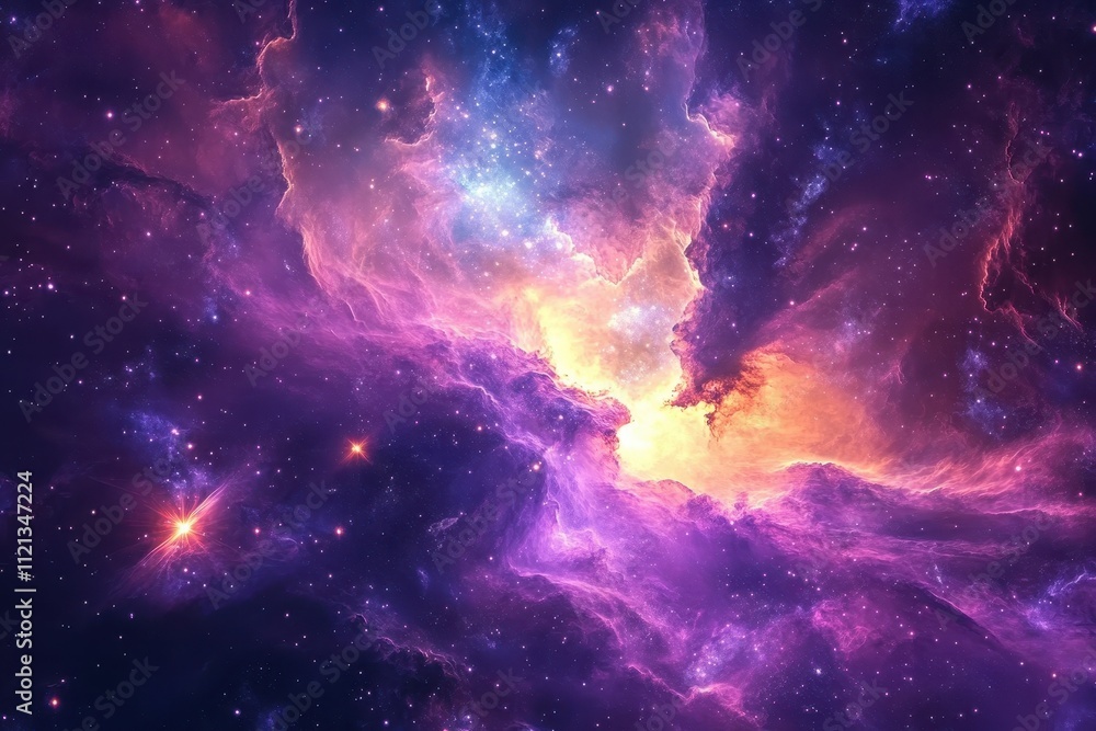 Obraz premium Cosmic Nebula with Vibrant Purple, Pink, and Yellow Hues