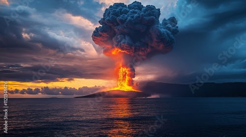 Volcano eruption, view from afar photo