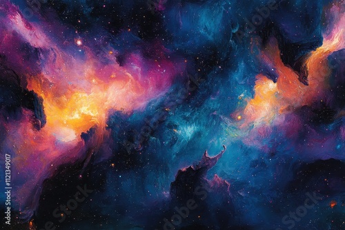 Abstract Cosmic Nebula with Vibrant Colors and Scattered Stars