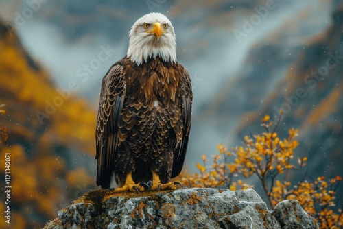 Majestic Eagle Perched on Rocky Outcrop in Daylight photo