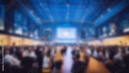 Professional Event Space Blur. A soft-focus image of a large corporate event space with attendees.