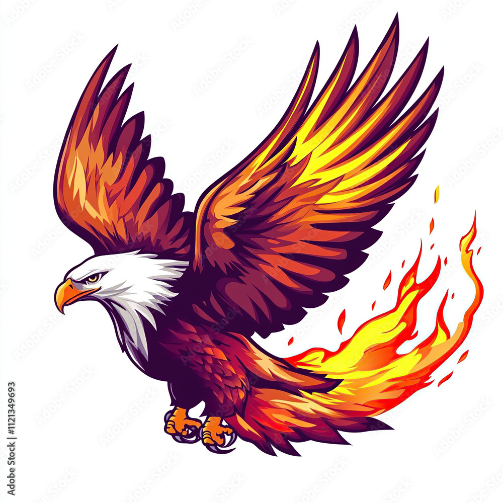Obraz premium Fiery eagle in flight, wings spread, flames trailing.