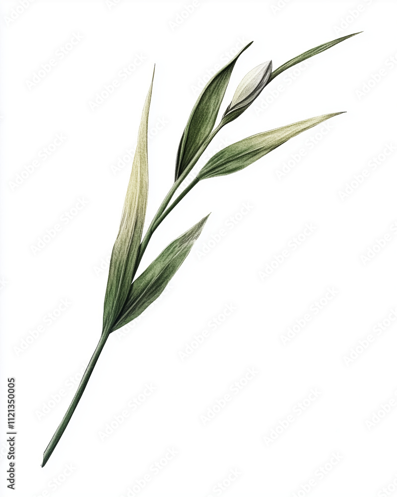 Obraz premium Minimalistic botanical illustration of a green leaf stem 