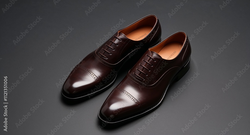 Mens dark brown oxford shoes with smooth leather and a sleek silhouette black background Mens dark brown oxford shoes with smooth leather and a sleek silhouette black background