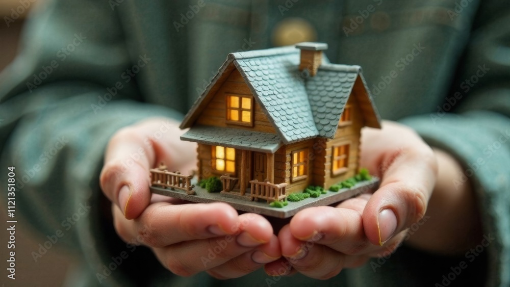 A small toy modern house in hands A small toy modern house in hands
