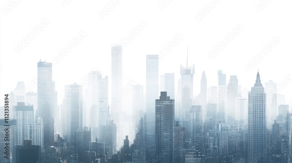 A hazy cityscape, showcasing a dense collection of skyscrapers reaching towards a bright, white sky. The muted blues and grays create a serene yet powerful mood. A hazy cityscape, showcasing a dense collection of skyscrapers reaching towards a bright, white sky. The muted blues and grays create a serene yet powerful mood.