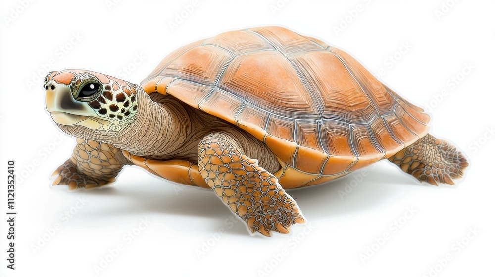Obraz premium A cute die cut sticker featuring a detailed illustration of a turtle with a beautiful shell design, set against a clean white background.