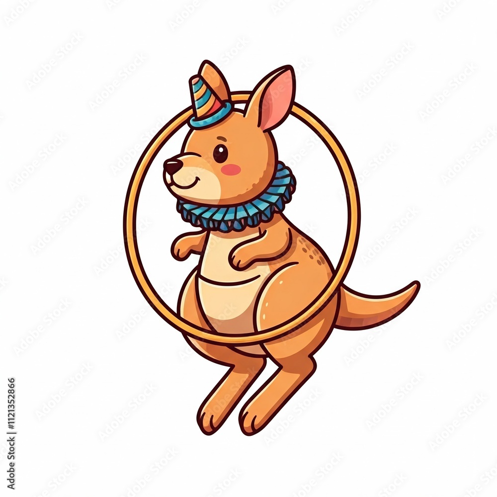 A chibi kangaroo in a circus outfit chibi cute, jumping through a hoop, thick lines, white background.
A chibi kangaroo in a circus outfit chibi cute, jumping through a hoop, thick lines, white background.