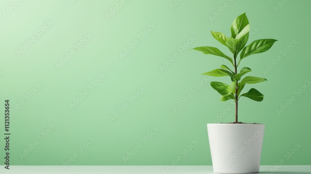 Fresh Green Plant in White Pot on Soft Green Background for Home Decor and Interior Design Inspiration Fresh Green Plant in White Pot on Soft Green Background for Home Decor and Interior Design Inspiration