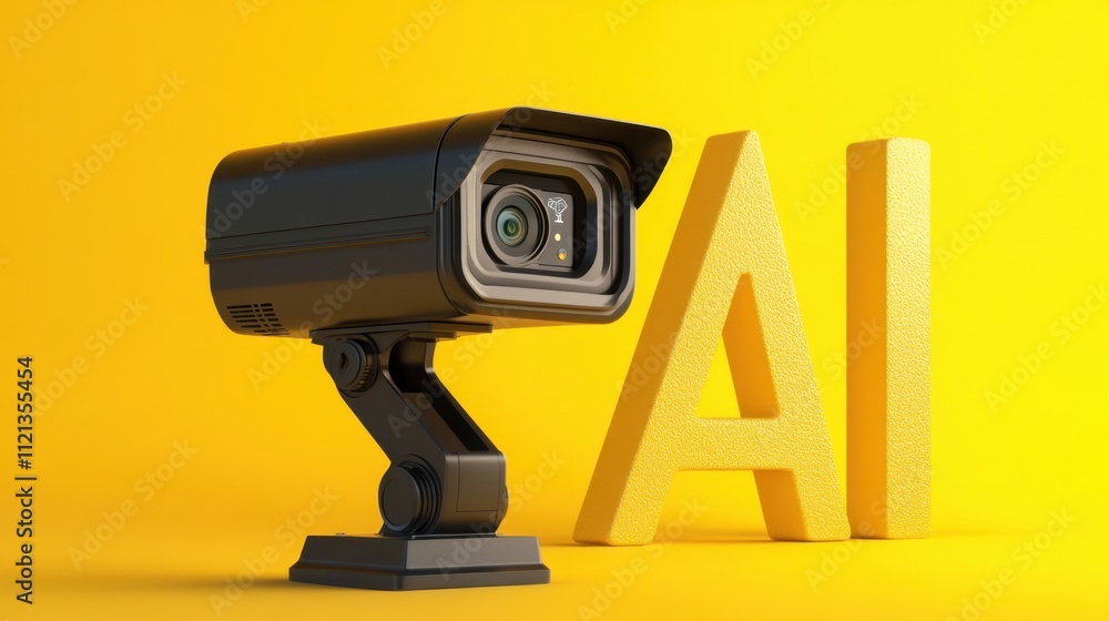 A sleek modern surveillance camera beside bold A sleek modern surveillance camera beside bold