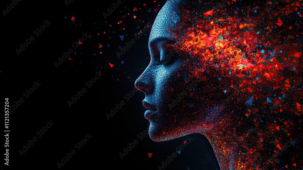 A profile of an AI head made of colorful triangles, with each triangle representing a part of the brain's features A profile of an AI head made of colorful triangles, with each triangle representing a part of the brain's features