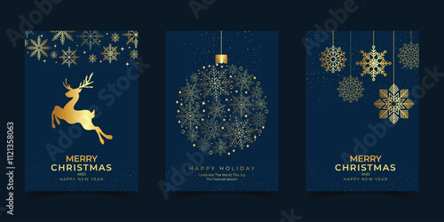Merry christmas modern luxury greeting card and cover template holiday design art decoration.on blue gradient background